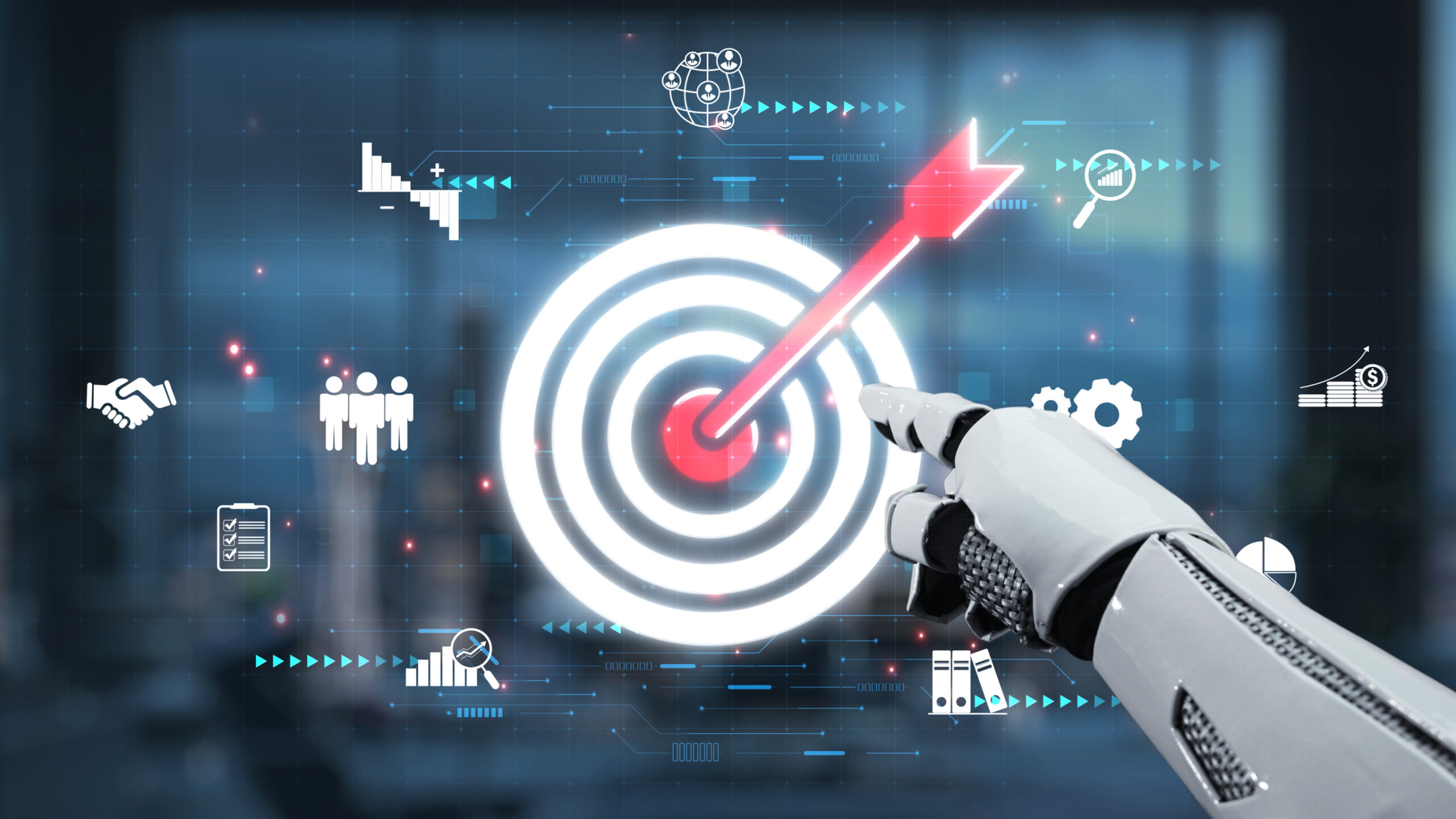 Futuristic Robotics Interface with Targeting Concepts, Digital Data, and Automation Elements in a Modern Business Environment. Auvana