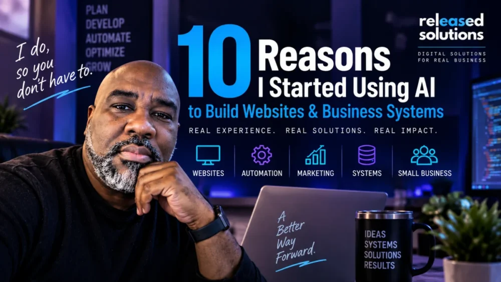 Kenneth Durrum with AI development screens for Released Solutions 10 reasons for using AI in website and business-system development.