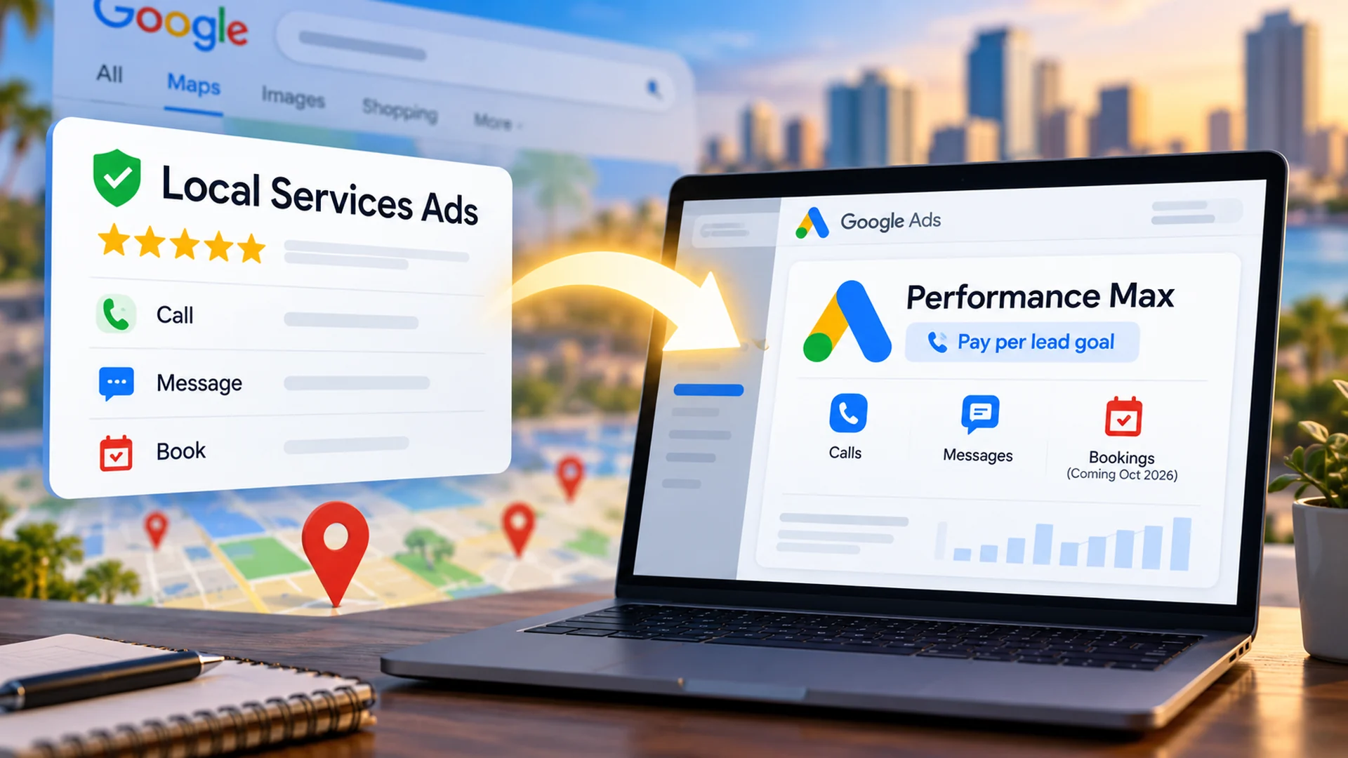 Local Services Ads moving into a Google Ads Performance Max pay-per-lead campaign. Local Services Ads moving into a Google Ads Performance Max pay-per-lead campaign.