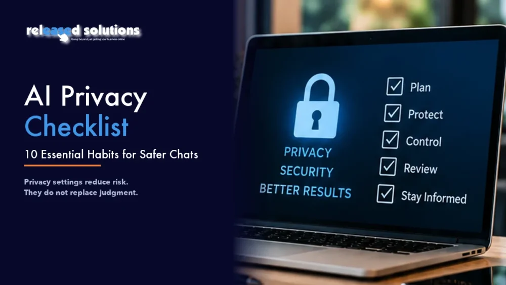 AI privacy checklist graphic for safer business use of ChatGPT and other AI tools