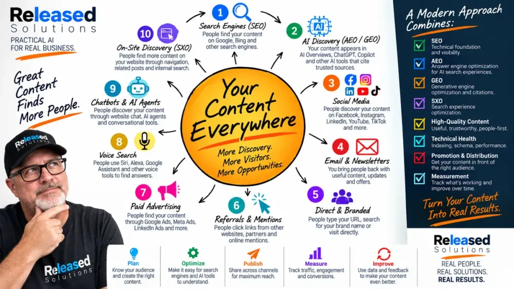 How people find business content in 2026 through SEO, AEO, GEO, SXO, AI search and multiple digital channels