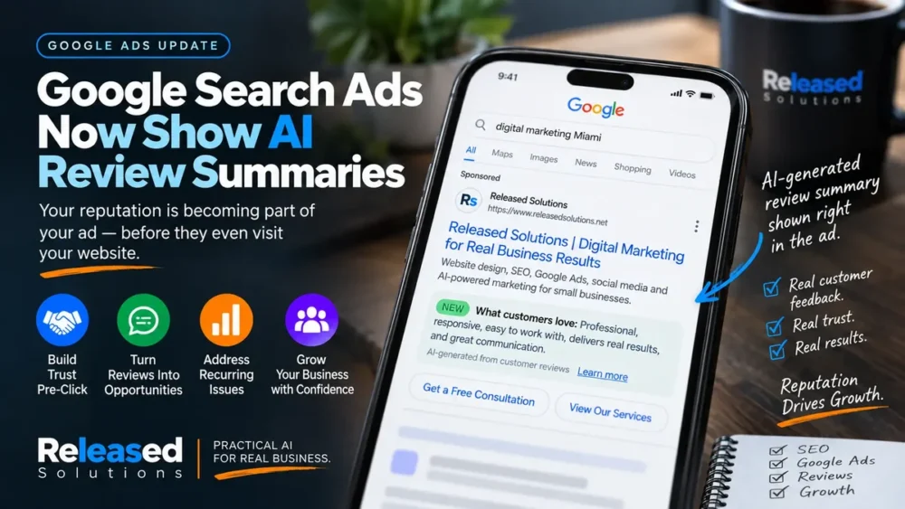 Google Ads AI review summaries connecting customer experience, reviews, AI interpretation and pre-click trust