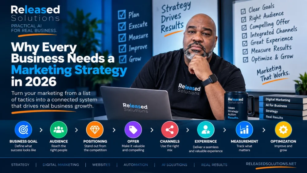 Marketing strategy system connecting business goals to measurable growth