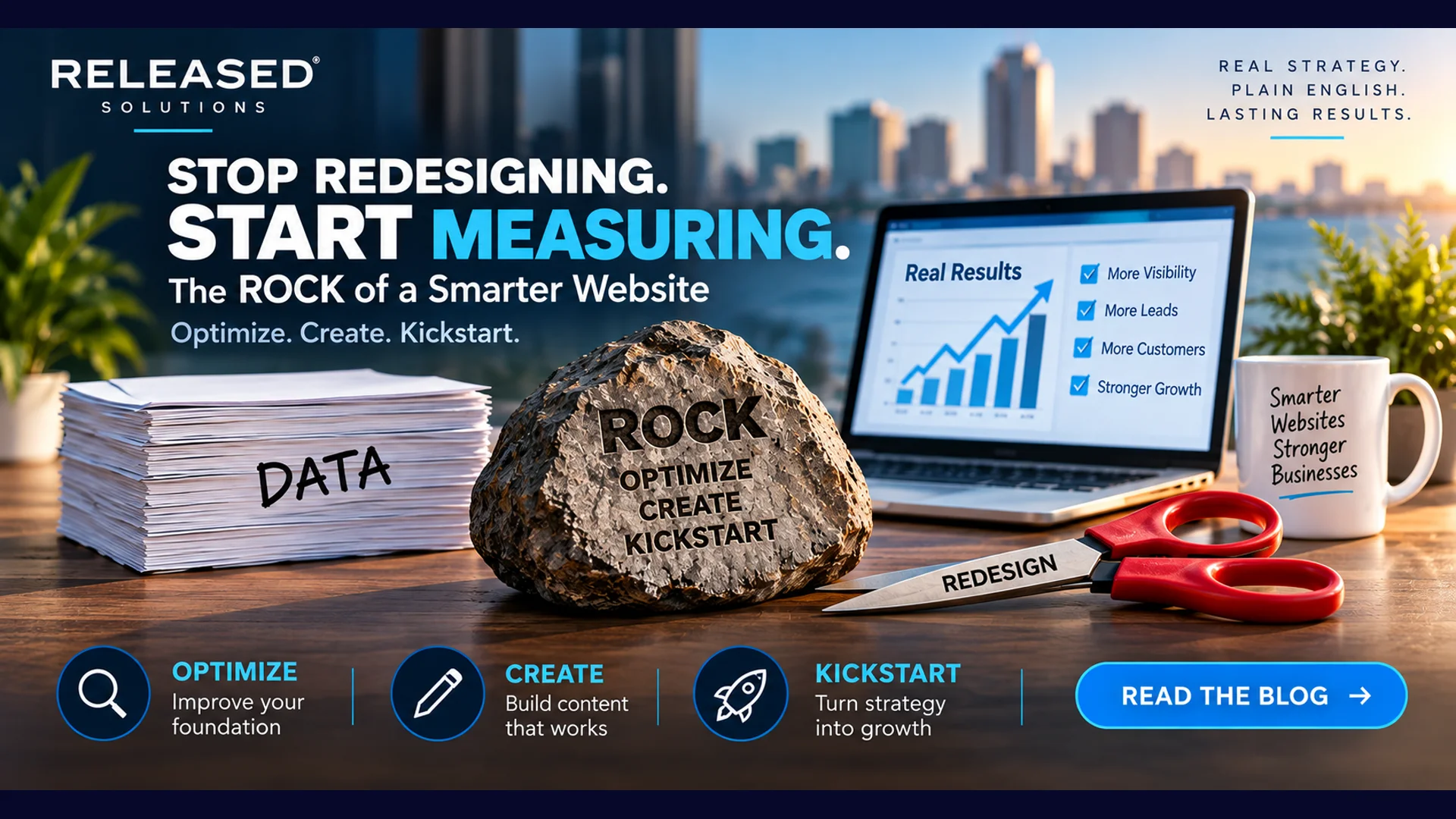 Rock-paper-scissors concept representing data-driven website marketing versus cosmetic redesign decisions Rock-paper-scissors concept representing data-driven website marketing versus cosmetic redesign decisions